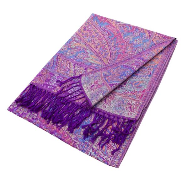 Metallic Weave Paisley Purple Pashmina Style Boho Bohemian Vibe Scarf Shawl - Picture 4 of 4
